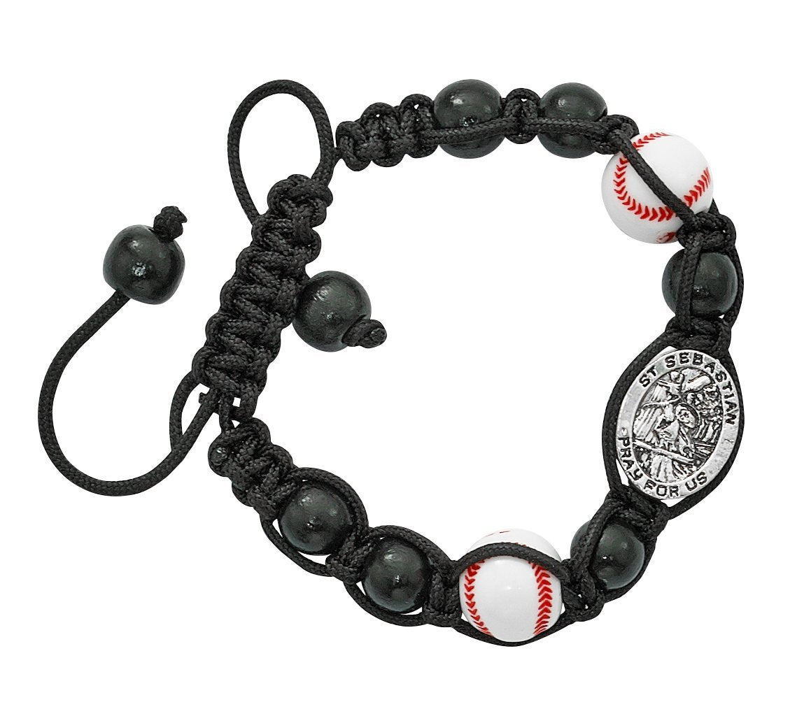 Religious Sports Bead Bracelet with Silver Toned Saint Sebastian Medal, 8 Inch