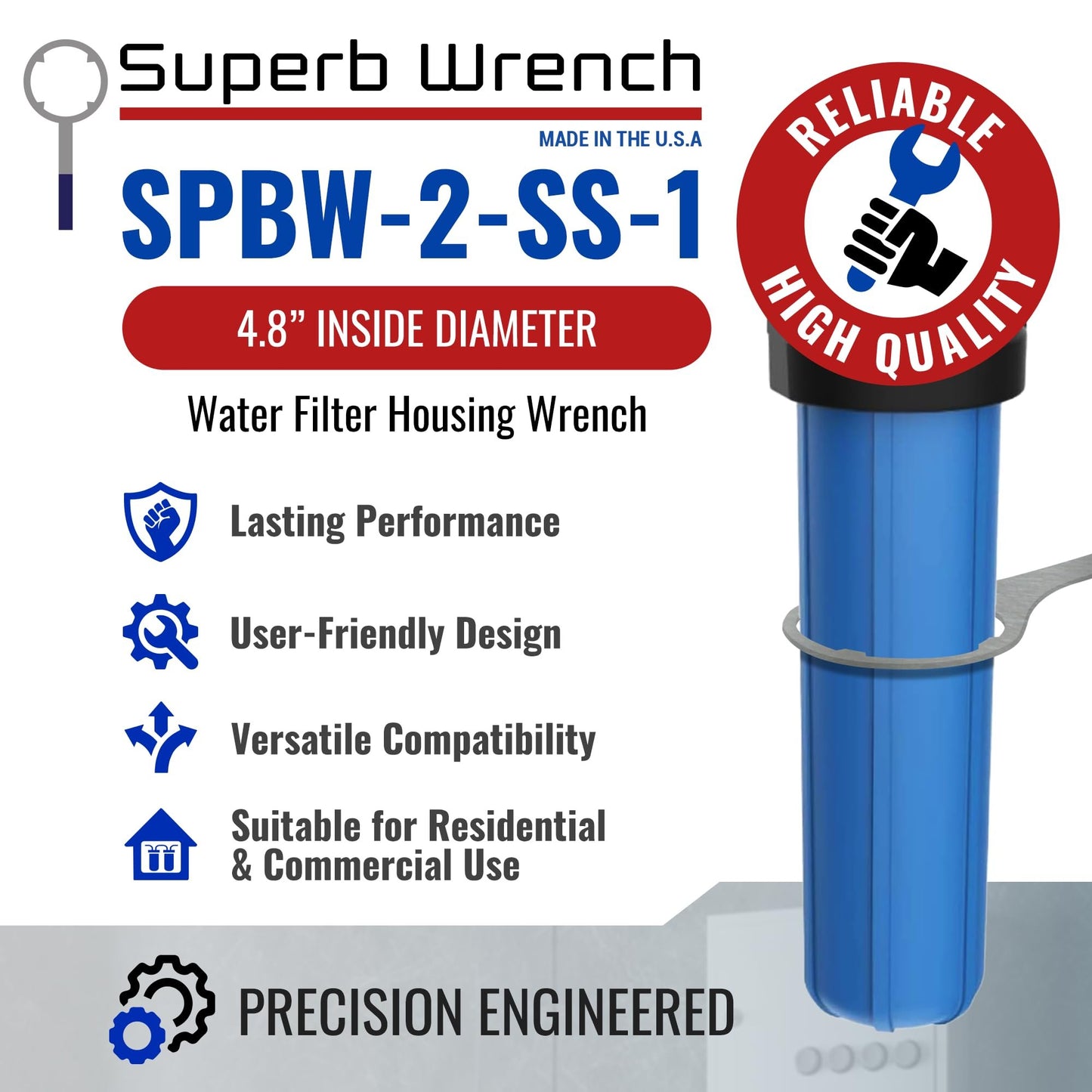 Superb Wrench SW-2-SS-1 Zinc Plated Steel Filter Housing Wrench