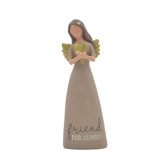 Blossom Bucket Friend for Always Heart Chocolate Brown 6 inch Resin Stone Angel Figurine (BB-1911-12692)