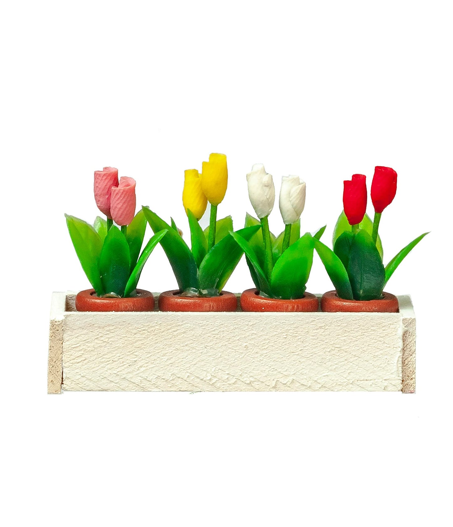 Melody Jane Dolls Houses Dollhouse White Window Box with 4 Pots of Tulips Miniature Garden Accessory
