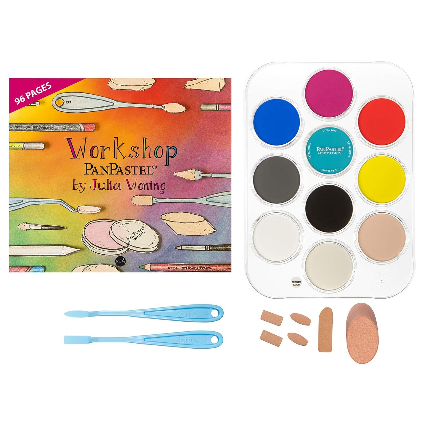 PanPastel Artist Pastels by GOLDEN, Julia Woning Book & Starter Kit, 10 Color, Professional Artist Pastels, Unique Pan Format (cake-like)