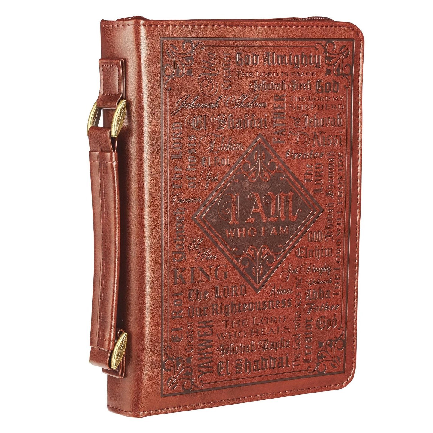 Christian Art Gifts Men's Classic Bible Cover Names of God Exodus 34:6, Brown Faux Leather