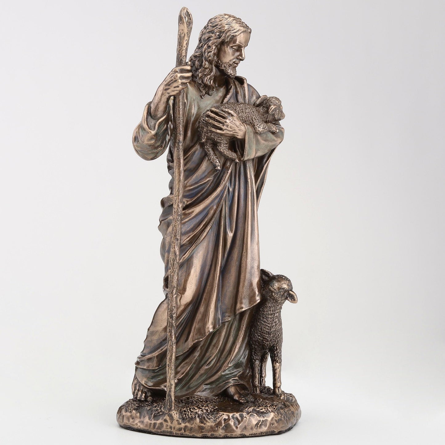 Veronese Design 6 1/4 Inch Jesus The Good Shepherd Cold Cast Resin Bronze Technique Religious Decoration Sculpture