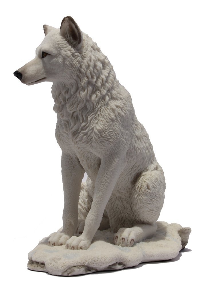 7.75 Inch Wolf Sitting in Snow Decorative Statue Figurine, White