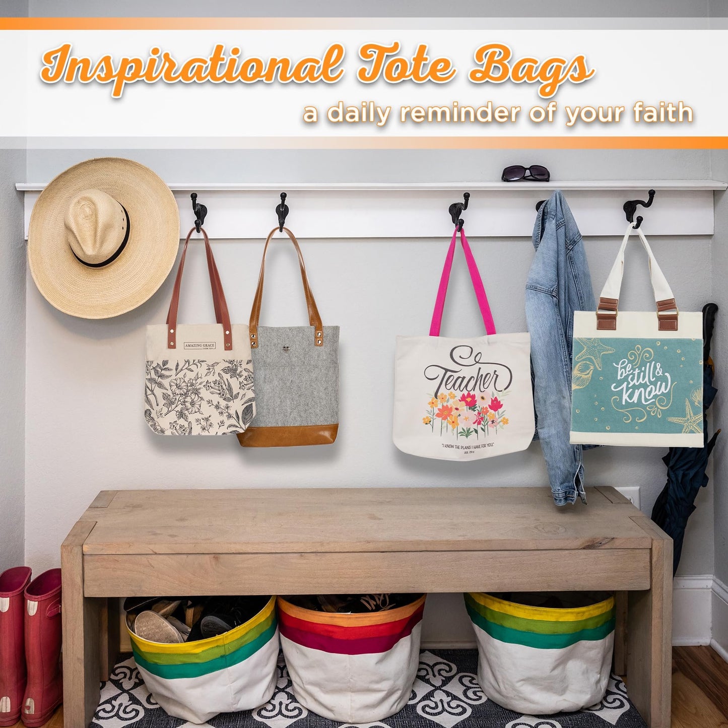 Christian Art Gifts Canvas Floral Tote Bag for Women: Amazing Grace Inspirational Scripture for Shopping, Supplies, Books, Accessories, Vegan Leather, Pocket, Zippered Closure, Creamy Tan & Brown