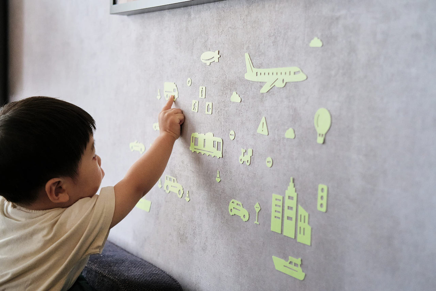 GLOPLAY Vehicle Series (32pcs/Pack), Glow in The Dark Educational Wall Stickers, The Eco-Friendly and Brightest Wall Stickers for Ceiling, Bathtime, Bedroom, Party, Decor