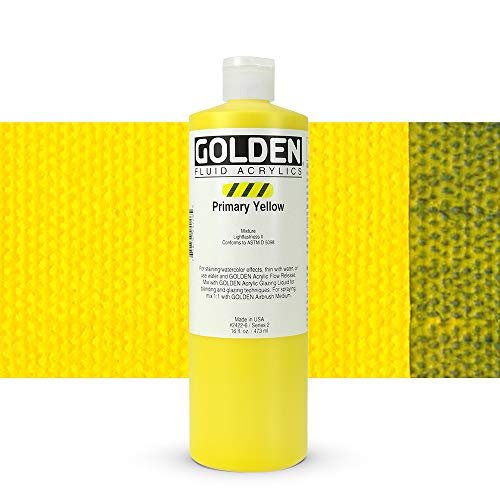 Fluid Acrylics by GOLDEN, Primary Yellow, 16 fl. oz. Bottle, Professional Acrylic Paint, Semi-Transparent