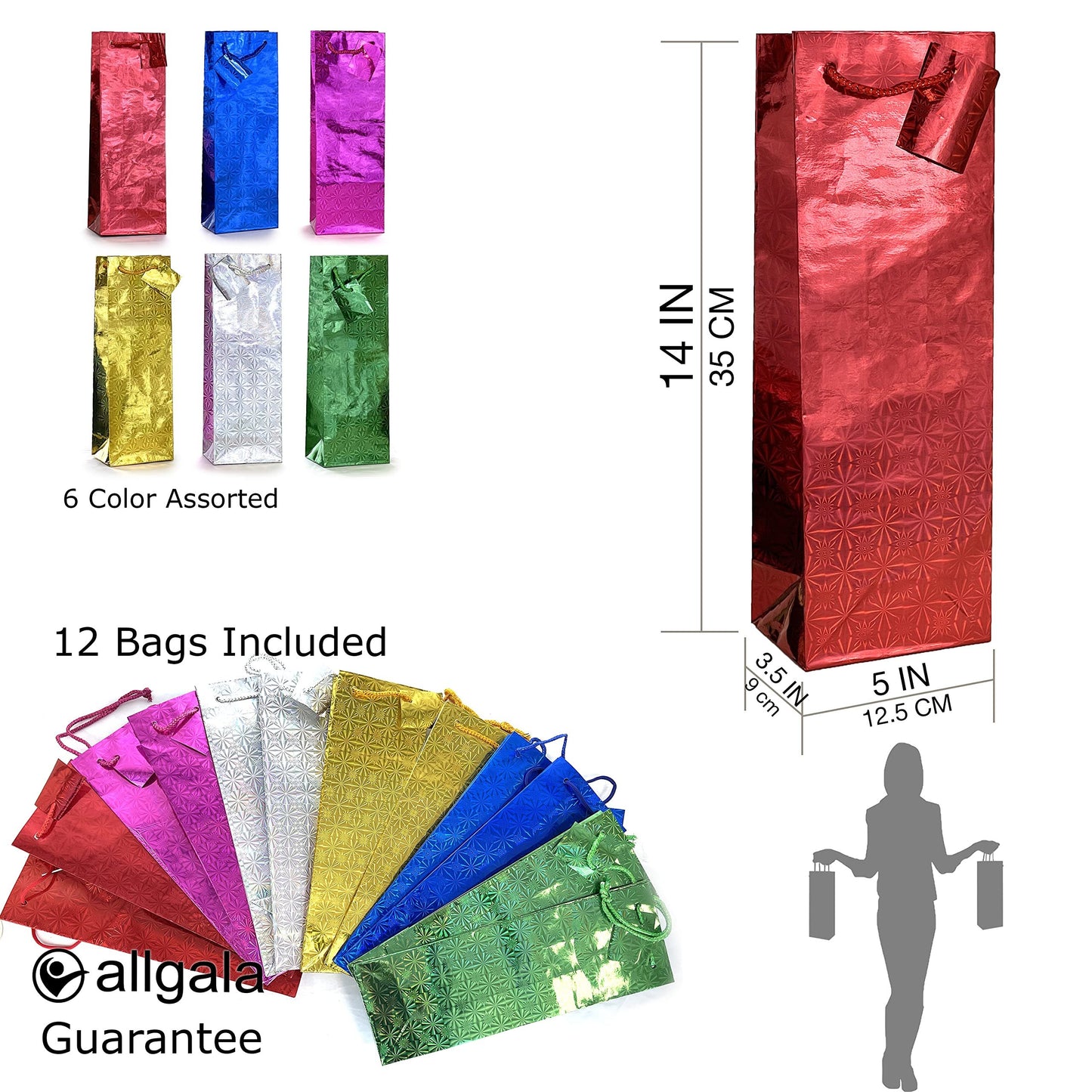 allgala 12-PK Hologram Gift Bags, Various Size