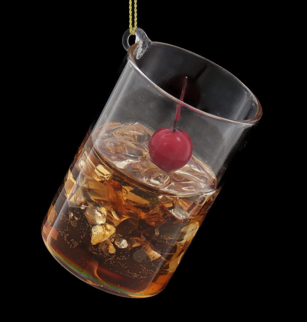 Cody Foster Whisky on Rocks - Christmas Cocktail Drink Glass Ornament 3 1/2 in on String