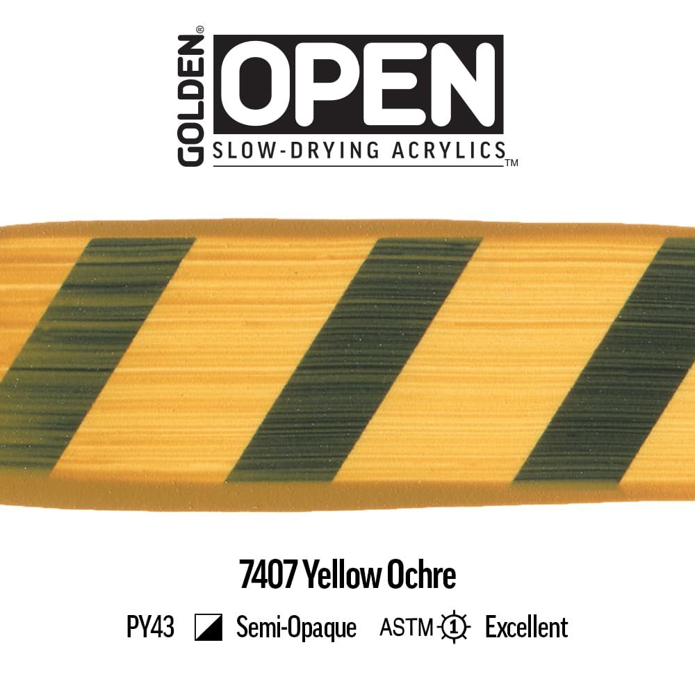 OPEN Slow-Drying Acrylics by GOLDEN, Yellow Ochre, 8 fl oz. Jar, Professional Acrylic Paint, Semi-Opaque