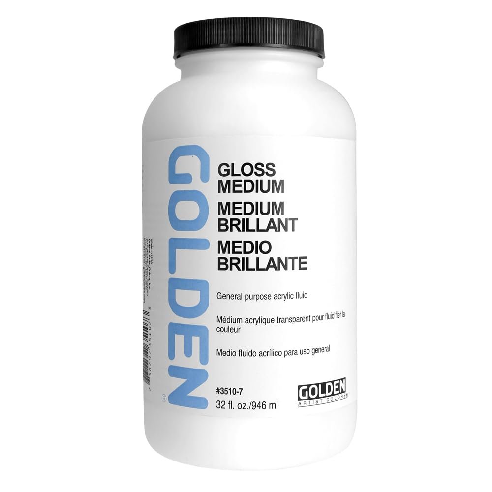 Gloss Medium by GOLDEN, 32 fl. oz. Jar, Professional Acrylic Medium, Transparent