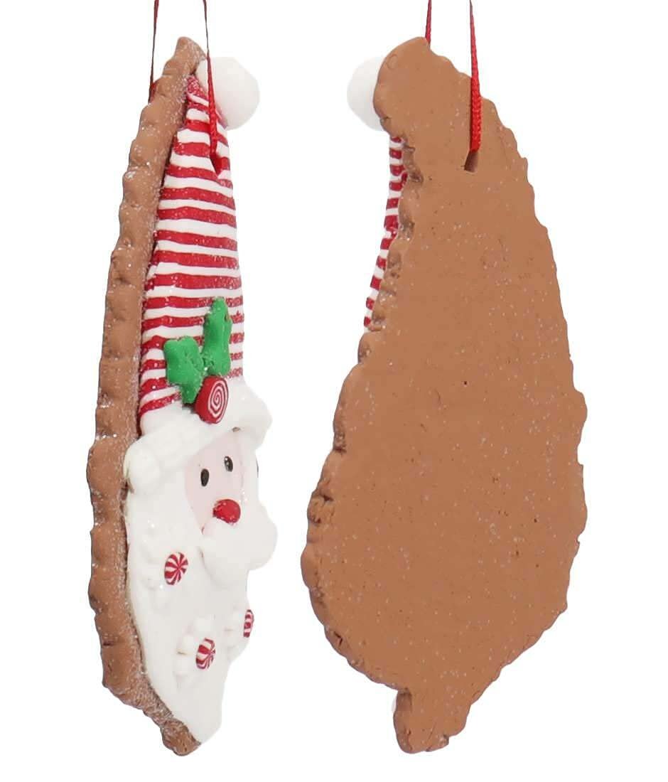Kurt Adler 4.5" Gingerbread Ornaments Assortment: Snowman, Santa, Boy, Tree - Claydough Material - Christmas