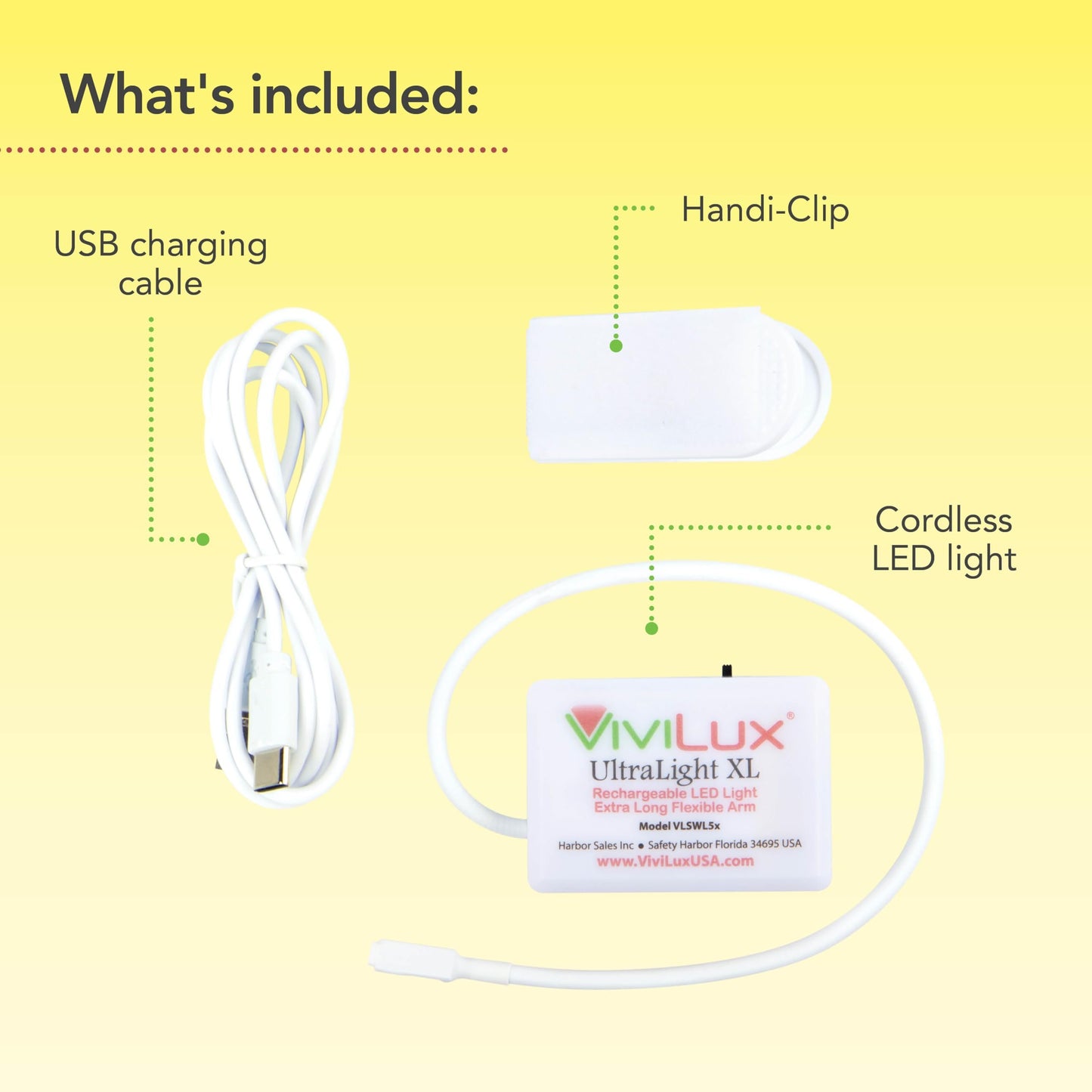 ViviLux Ultralight XL Extra Long Flexible LED Craft Light, Rechargeable Battery Portable Lighting for Crafts, Sewing, & Reading, Includes Handi-Clip & Mounting Tape