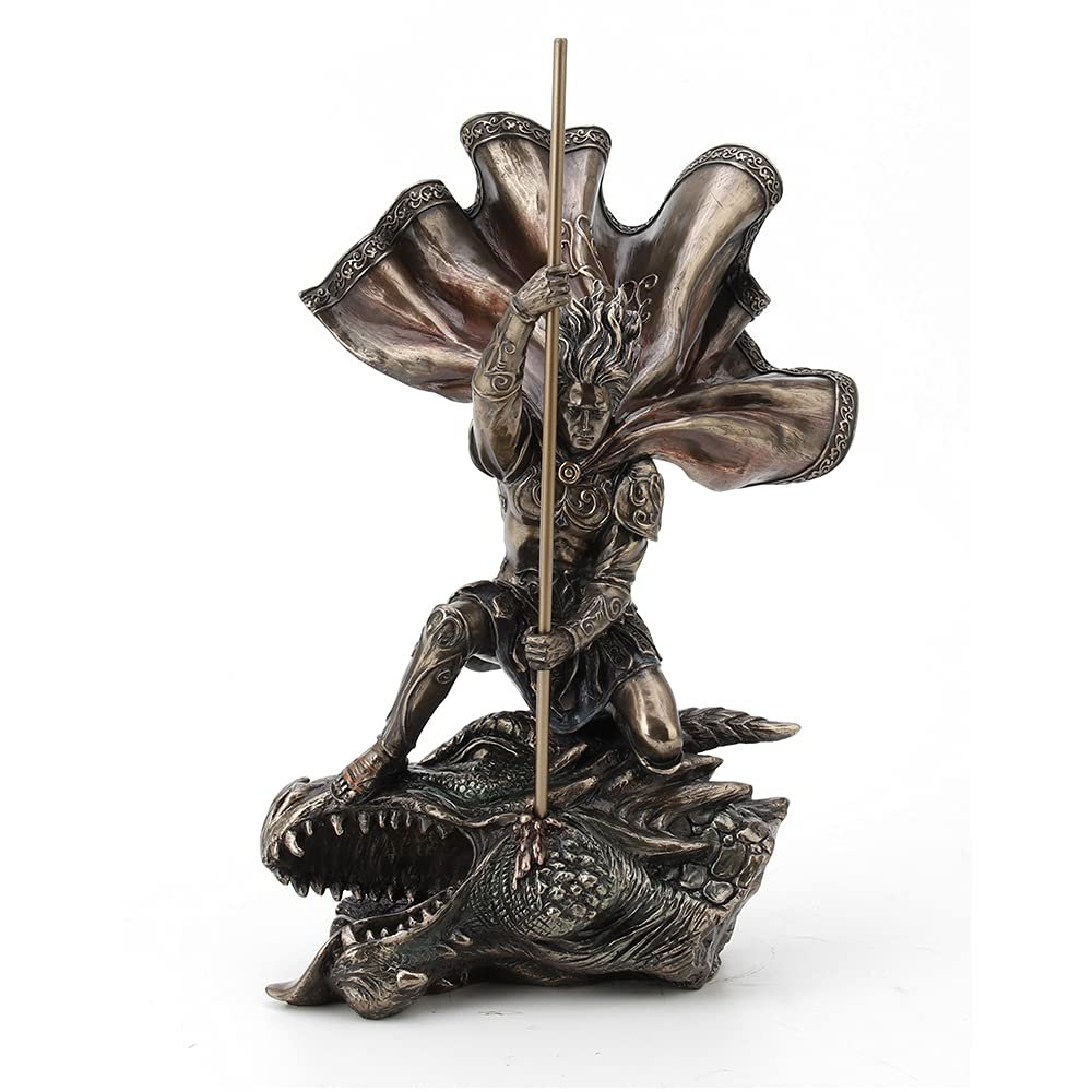 Veronese Design 11 3/8 Inch Saint George The Dragon Slayer Fantasy Statue Cold Cast Bronzed Resin Home Decor Collectible