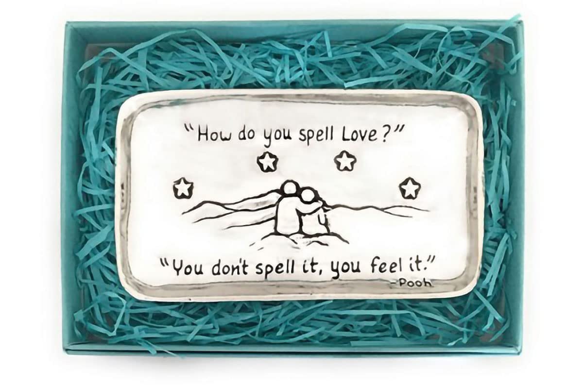 Basic Spirit Small Pewter Jewelry Tray - How do you spell Love - Home Decorative Bowl Christmas Gift, Jewelry Display, Ring Holder Storage Display Organizer Valentines Days