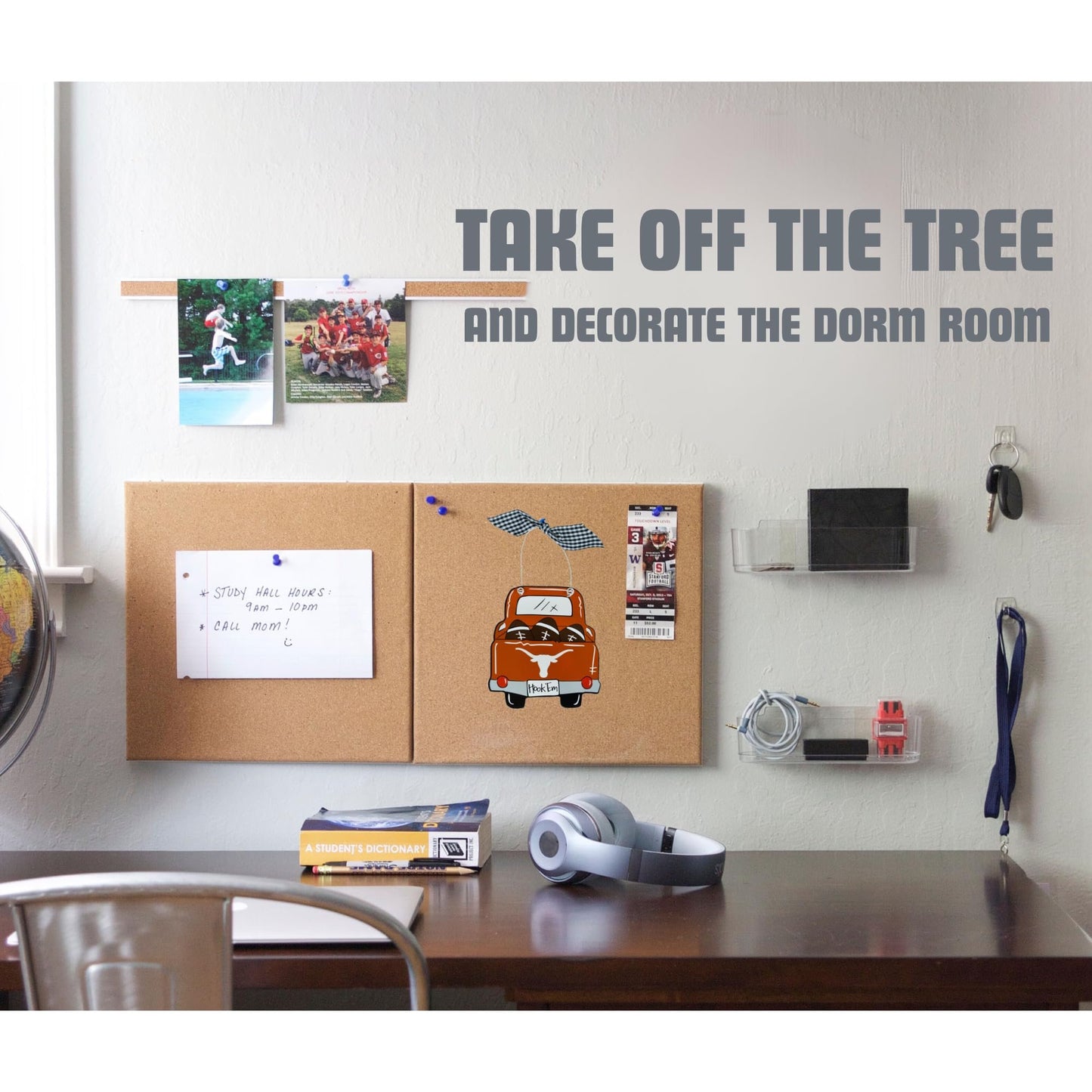 NCAA Wooden Ornament - Pick-up Truck, Footballs & Team Logo Design w/Plaid Ribbon by Magnolia Lane for NCAA Fans, Students or Alumni - Home Decor
