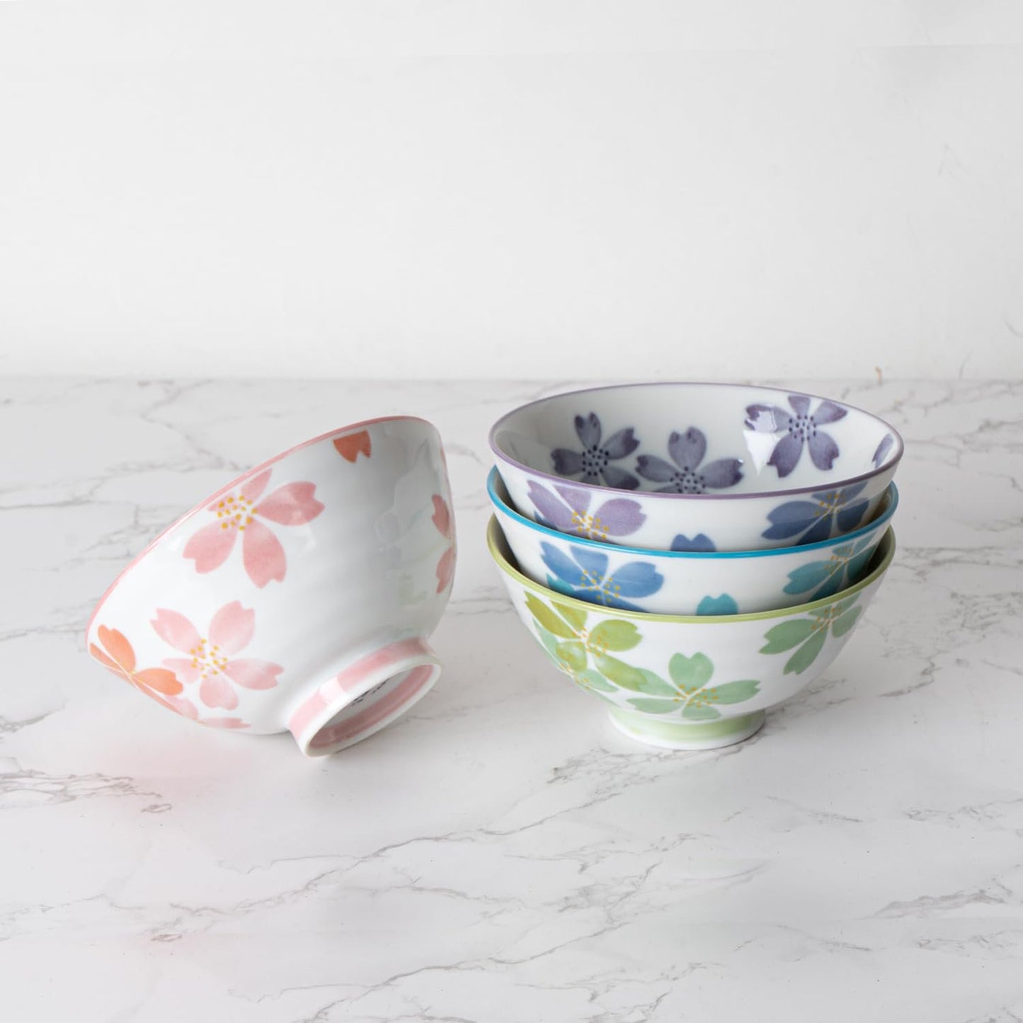 Urban Tokyo Japanese Rice Bowl Set 4 Piece Cherry Blossoms Design 4.5 Inch D Soup Bowls Minoware Porcelain Made In Japan