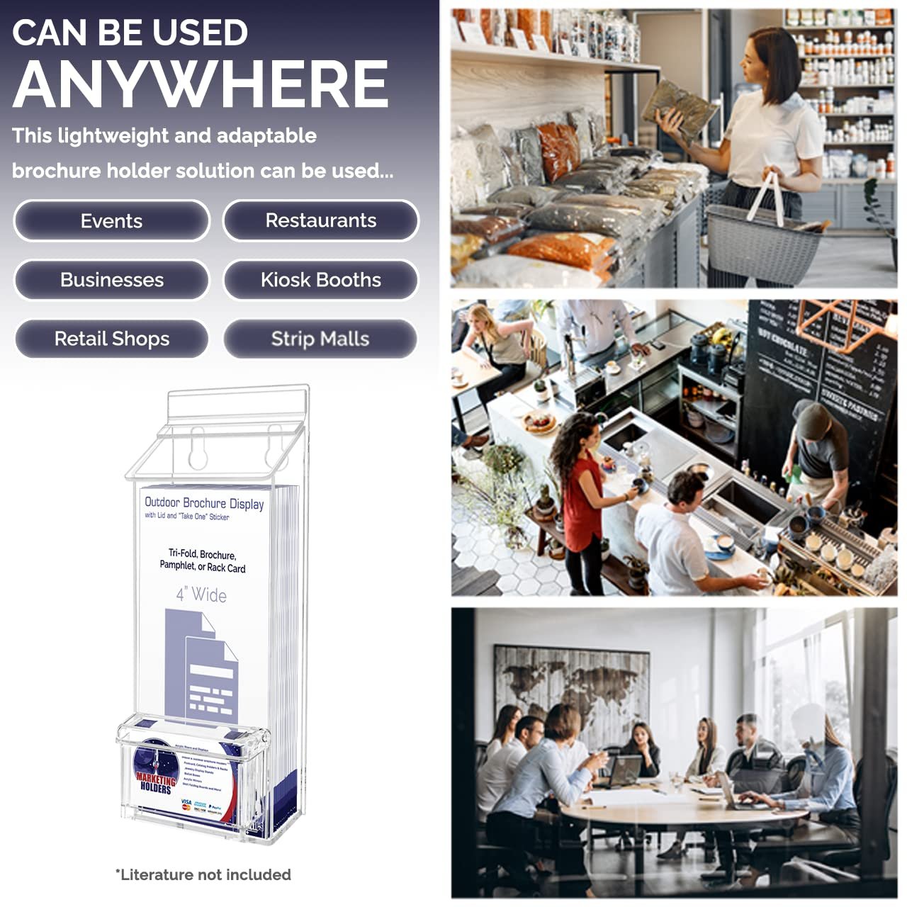 Marketing Holders Outdoor Brochure Holder Holds 9” x 6” Booklets and Bifolds Wall Mount Clear Acrylic Box with Lid Store Front Pamphlet Display Take One Organizer Bin