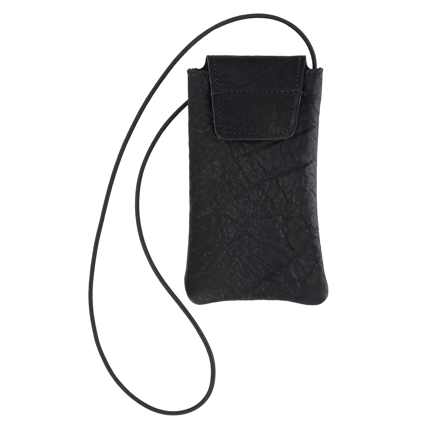 Boston Leather Textured Bison Leather Eyeglass Case with Neck String, Black