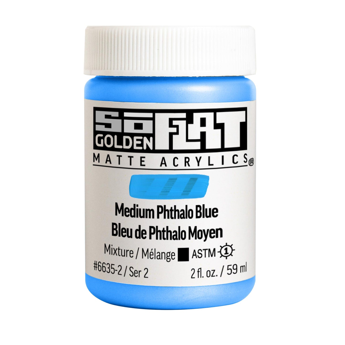 GOLDEN SoFlat Matte Acrylics, Medium Phthalo Blue, 2 fl. oz. Jar, Professional Acrylic Paint, Opaque