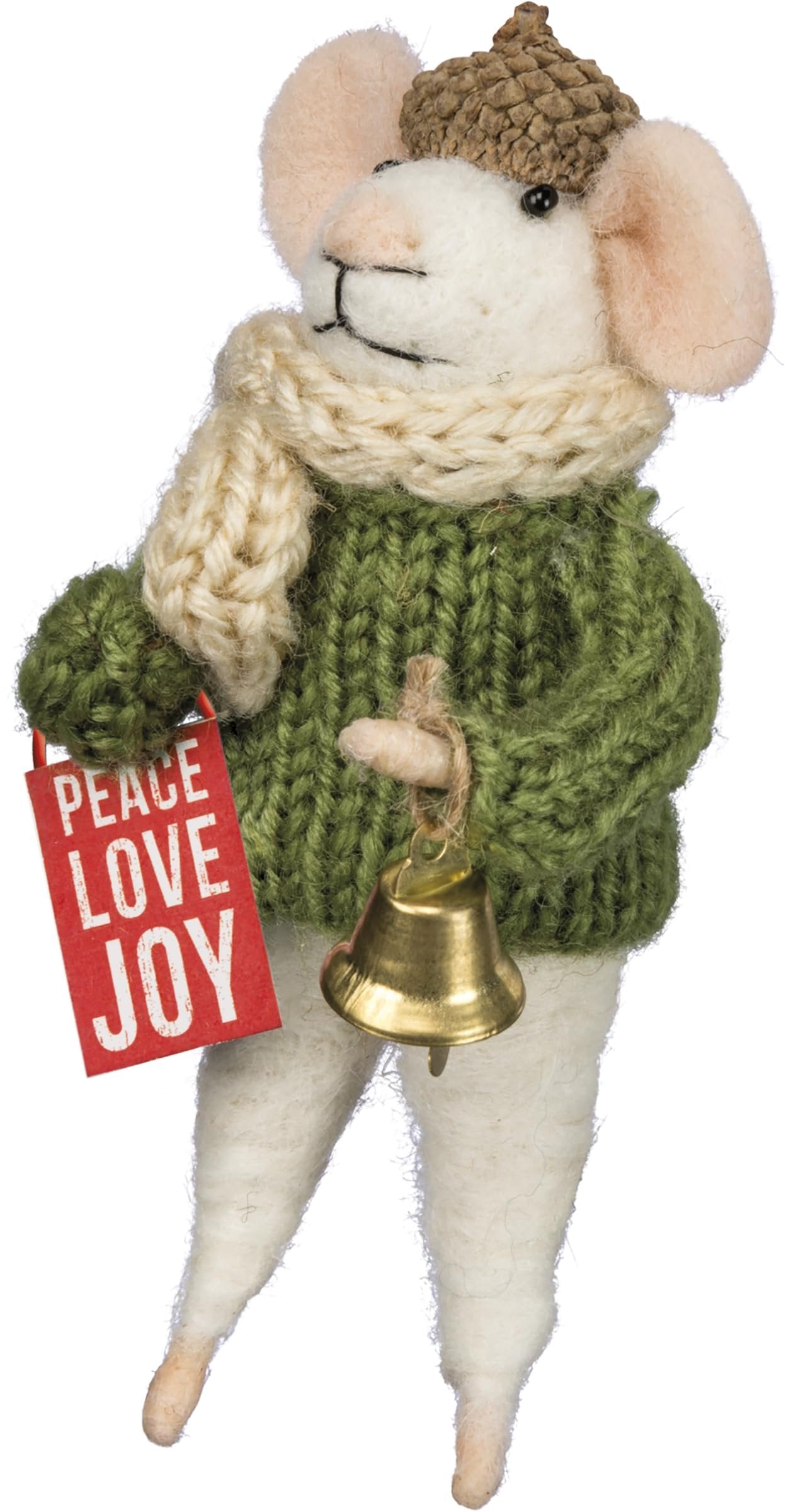 Primitives by Kathy Collectible Critter, Christmas-Themed Felt Critter/Peace Love Joy Sentiment Wearing Sweater/hat/Scarf/Bell Accent. Coordinate with Our Other Collectible Critters/Seasonal Display