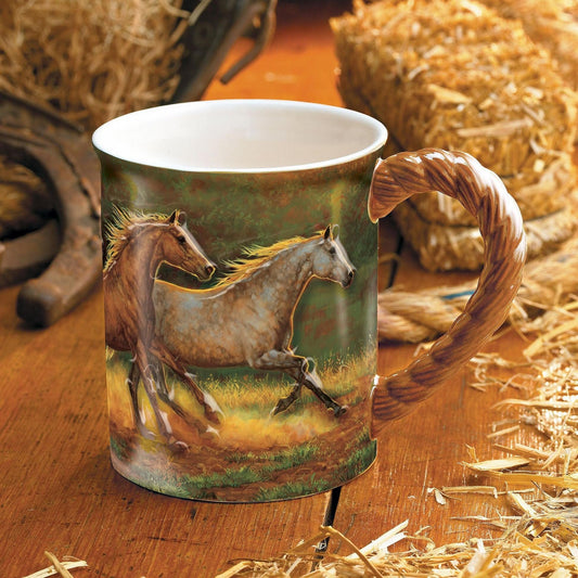 Wild Wings 8955712381 Gold Dust Horses Sculpted Mug, 16 oz