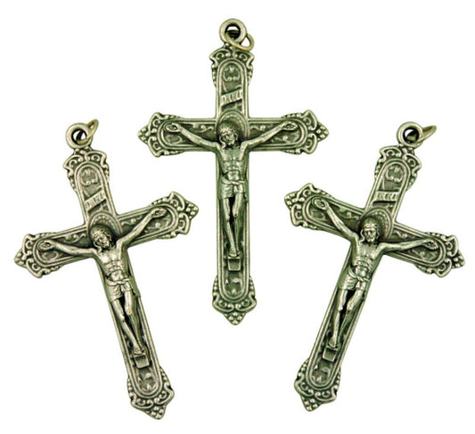 Lot of 3 Silver Tone Fleur De Lis Cross 2 Inch Fancy Crucifix Pendant