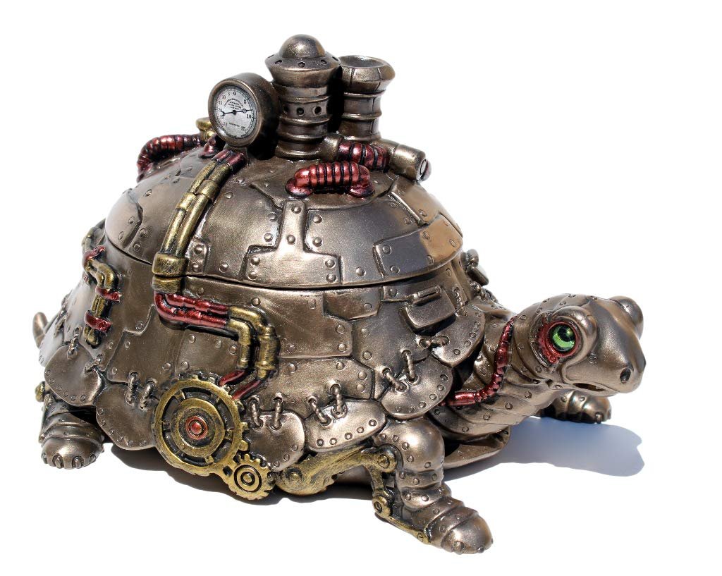 VERONESE Design 4 1/8" Tall Steampunk Tortoise Turtle Trinket Box Cold Cast Resin Statue Antique Bronze Finish Secret Box Statue