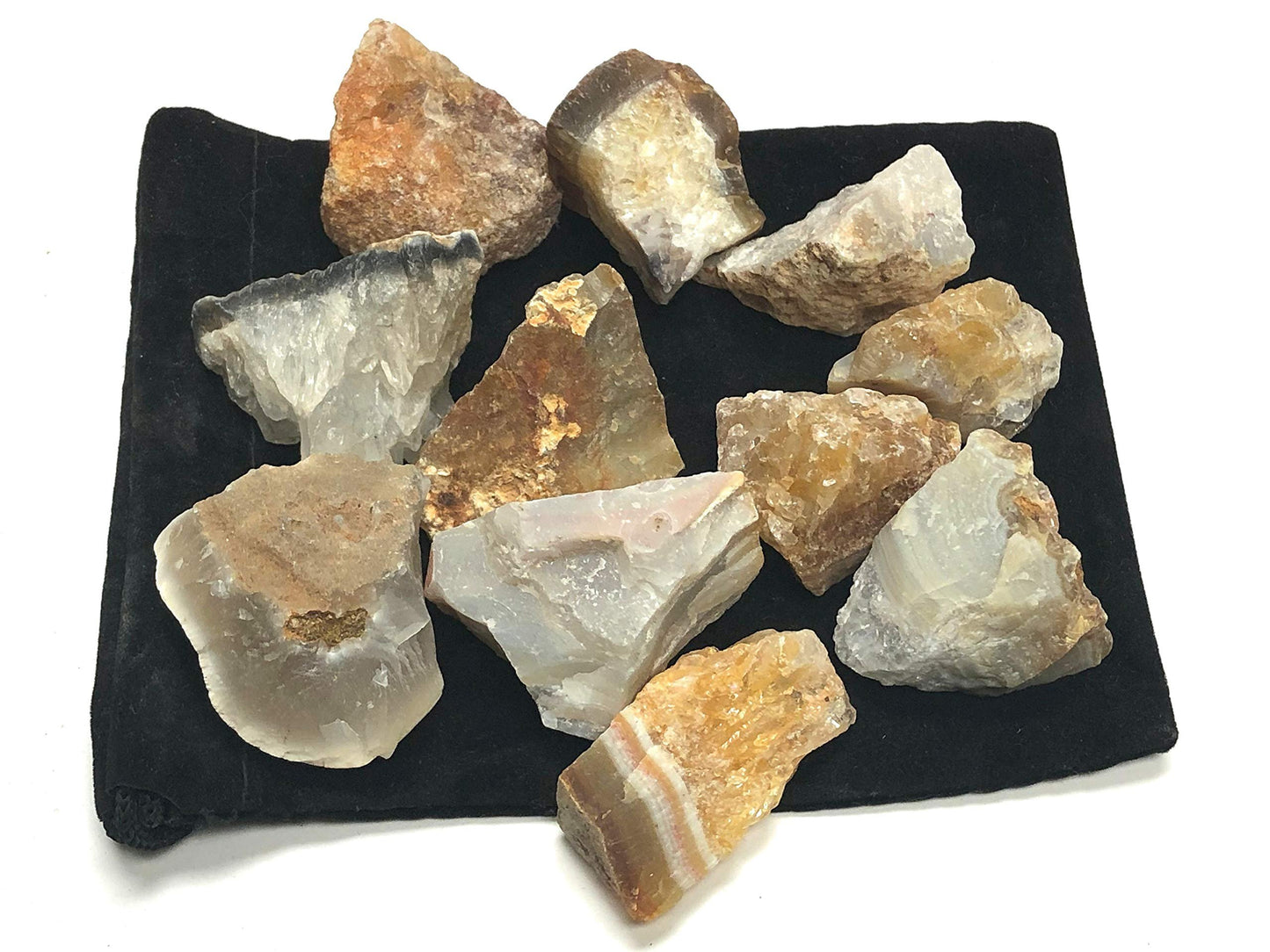 Zentron Crystal Collection Rough Natural Agate Stones - Large 1" Pieces with Velvet Bag