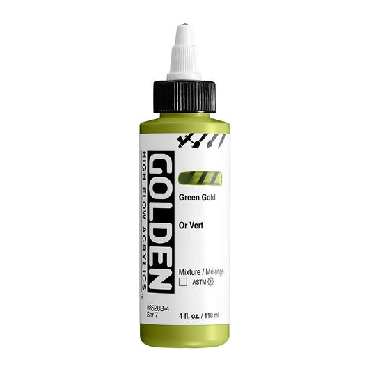 High Flow Acrylics by GOLDEN, Green Gold, 4 fl. oz. Bottle, Professional Acrylic Paint, Transparent