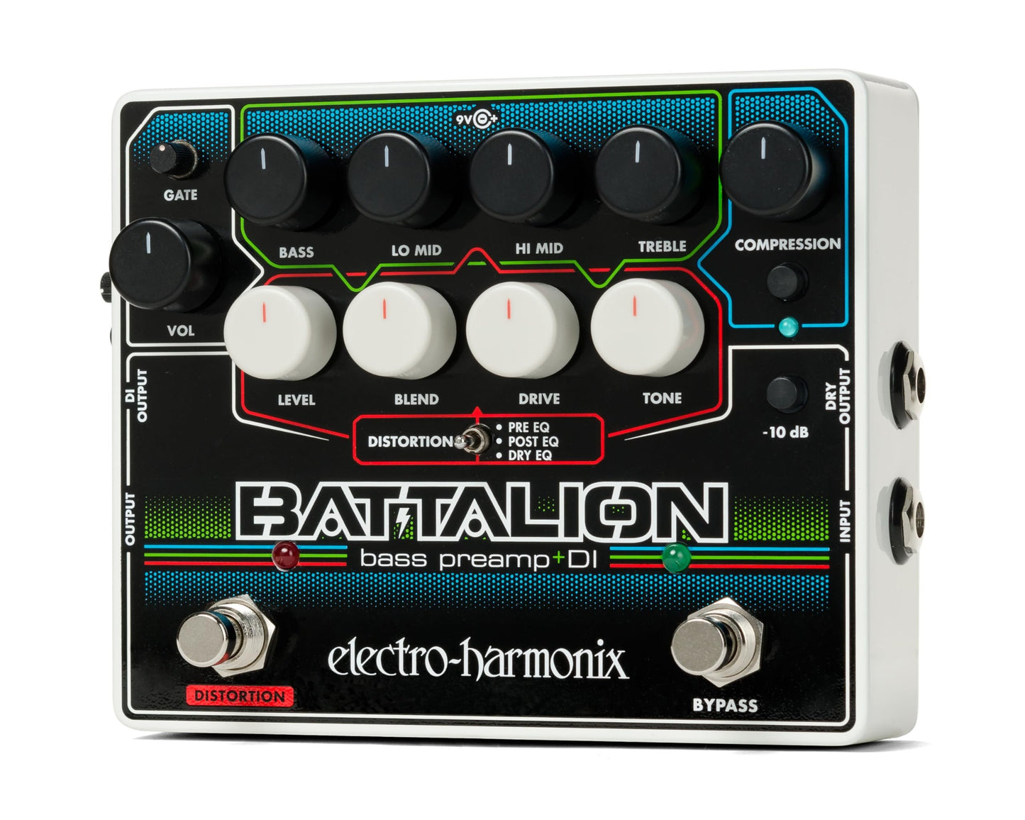 Electro-Harmonix Battalion Black 4-band EQ, MOSFET Distortion, Compressor, Noise Gate Bass Preamp & DI Pedal