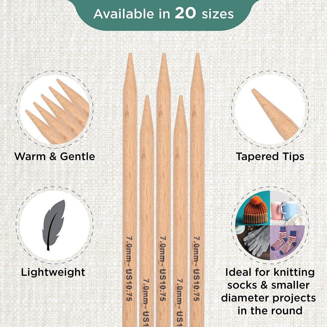 KnitPro Basix Beech Double Pointed Needles 8" (20cm)
