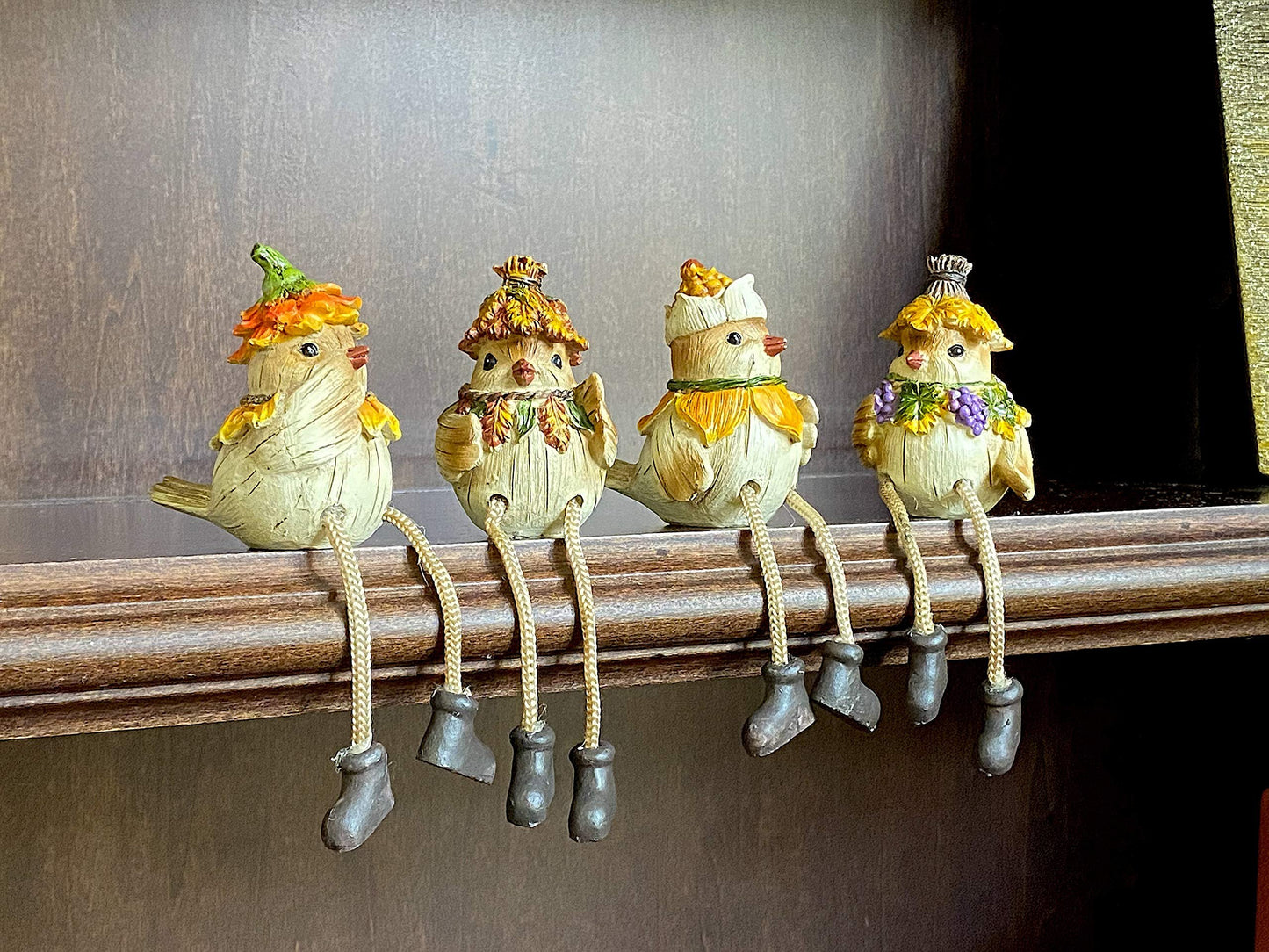 Gerson Thanksgiving Figurines Bird Shelf Sitters Fall Autumn Table Fireplace Decor Set of 4