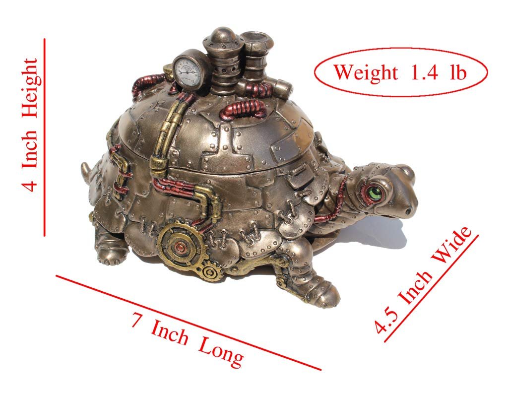 VERONESE Design 4 1/8" Tall Steampunk Tortoise Turtle Trinket Box Cold Cast Resin Statue Antique Bronze Finish Secret Box Statue