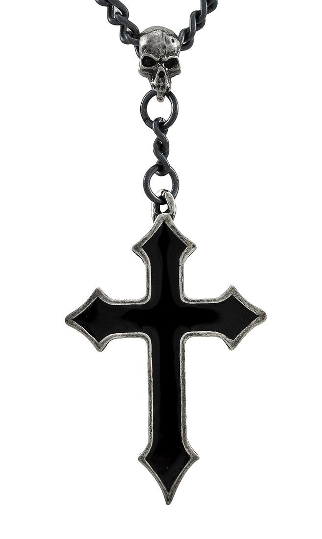 Alchemy Gothic Black Enamel Osbourne`s Cross Necklace