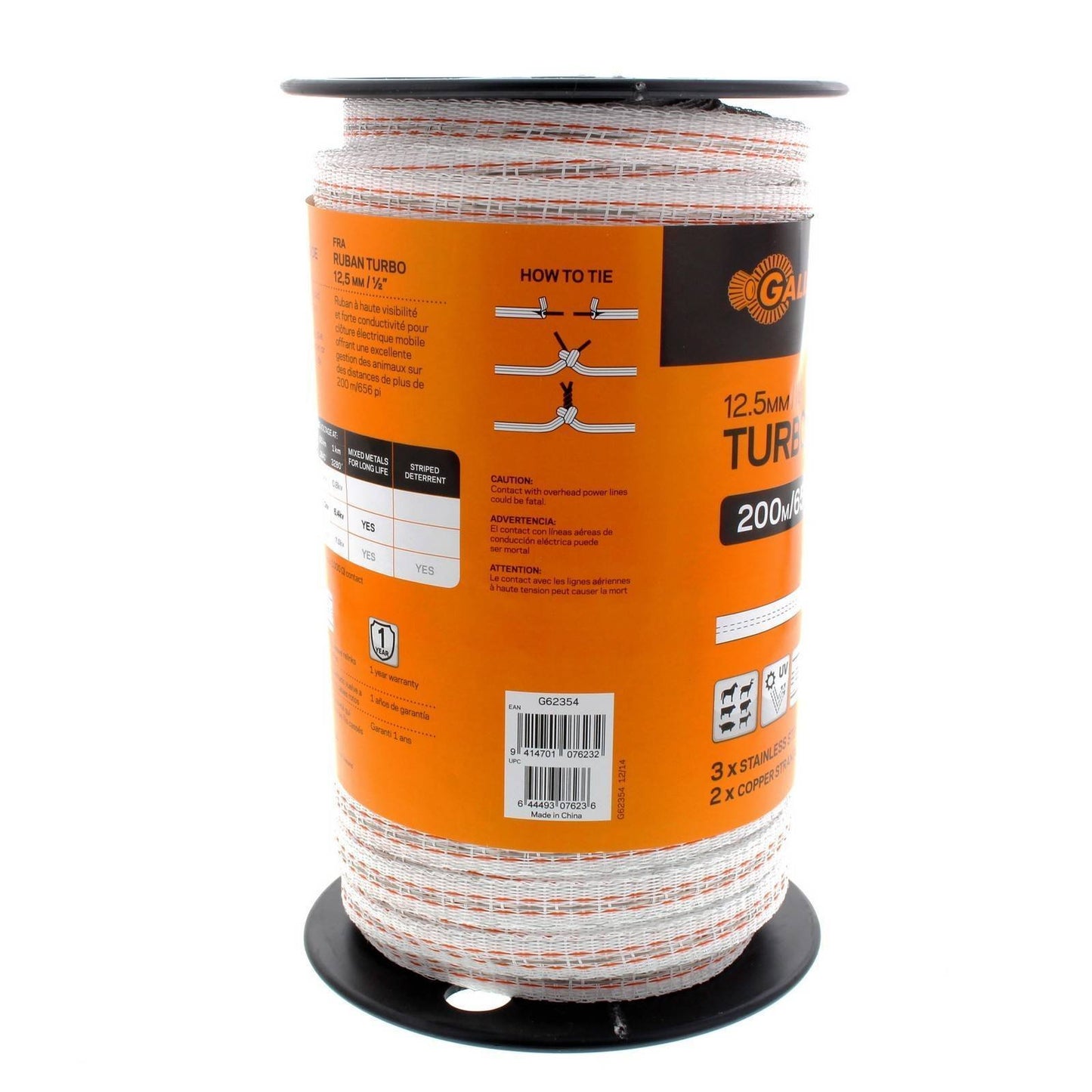 Gallagher 1/2" x 656' Turbo Poly Tape with Copper and Stainless Steel Strands for 34x More Conductivity Than Standard Poly Tape