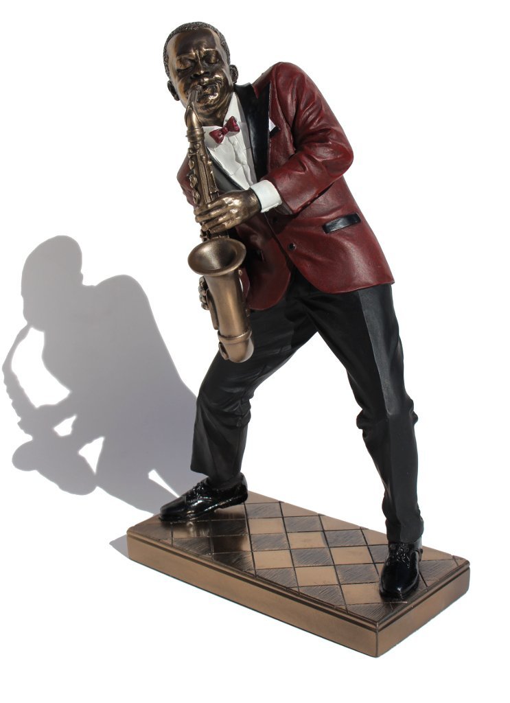 African American Jazz Band Alto Saxophone Cold Cast Bronze Statue Figurine 10 3/8 Inch Tall