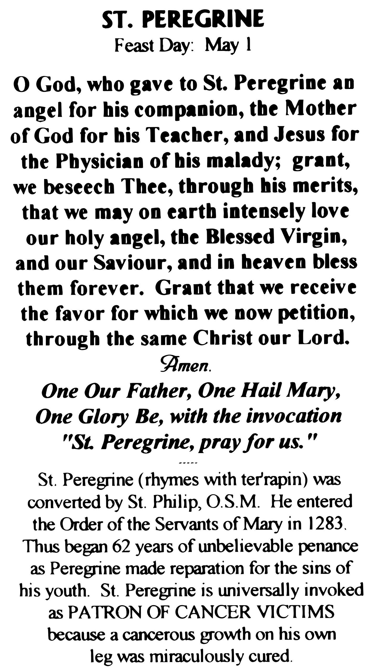 Mcvan Mfg. Women's St. Peregrine Medal with Prayer Card