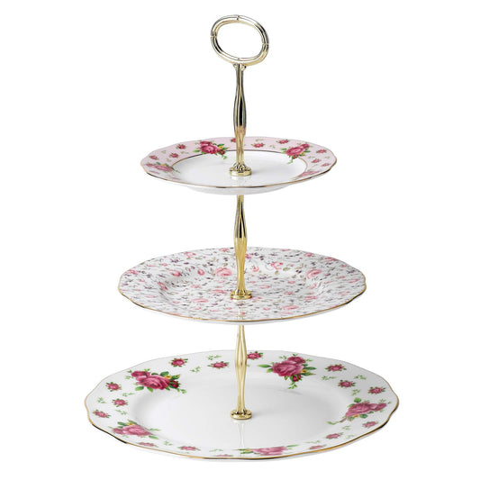 Royal Albert New Country Roses White Cake Stand Three-Tier, 11.5"