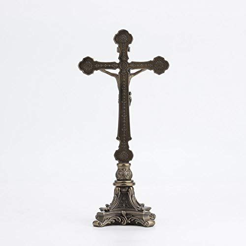 Veronese Design 13" Tall Standing Crucifix Baroque Style Stand Cold Cast Resin Antique Bronze Finish Religious Gift Home Decor Alter Sculpture