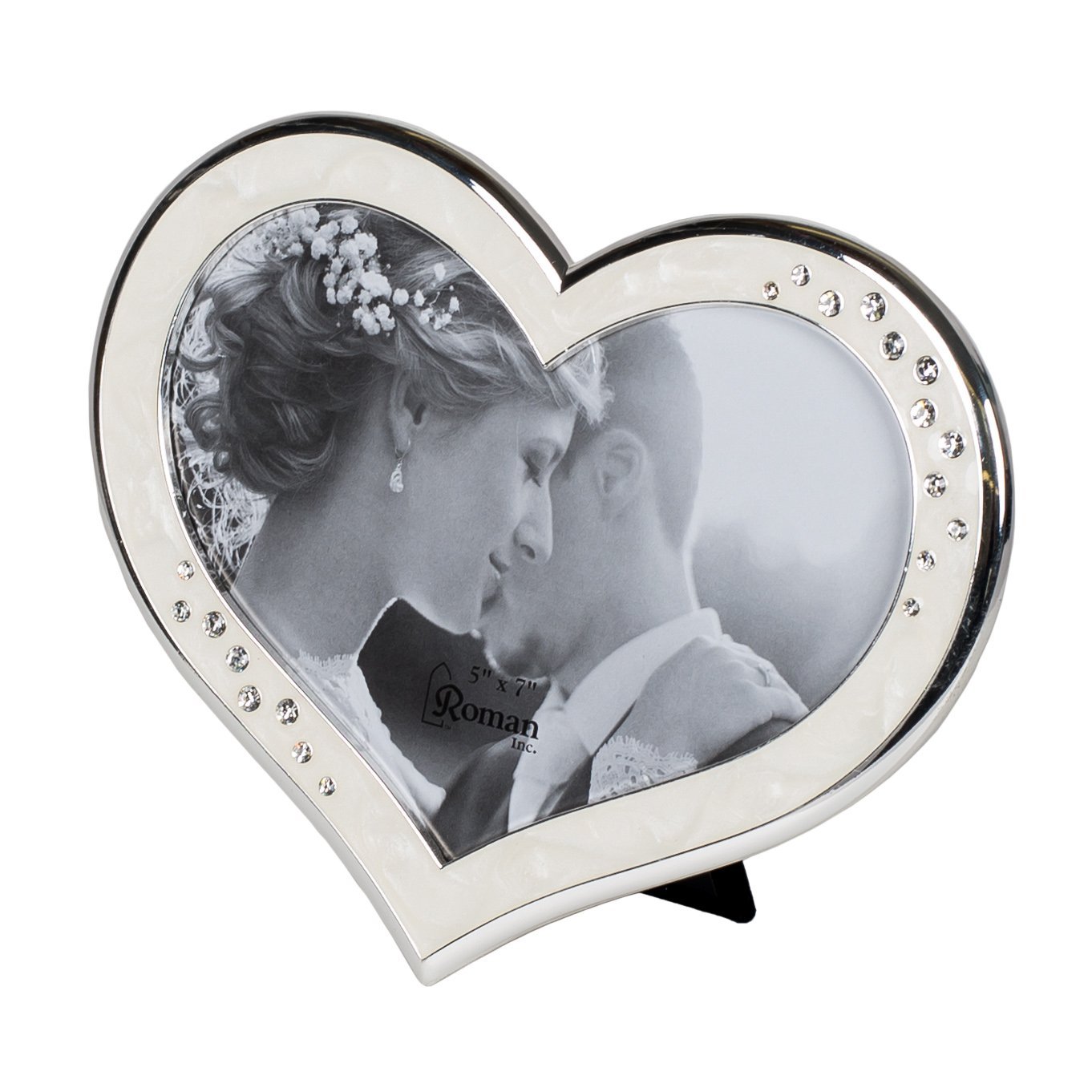 Clustered Rhinestones Heart Shaped 6.5 x 8 inch Zinc Alloy Table Top Photo Frame,Ivory