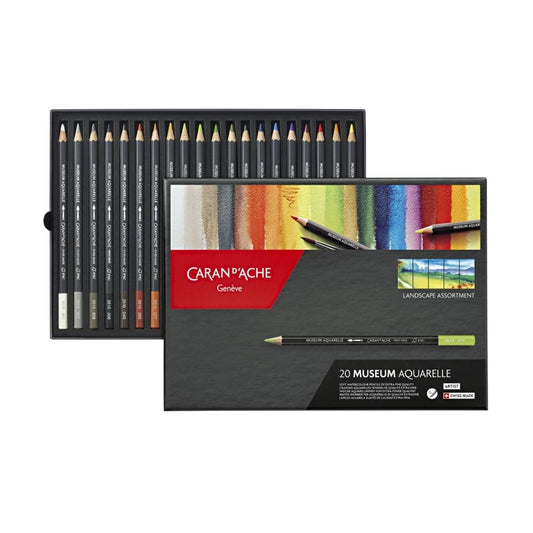 Caran d'Ache 3510-420 Colored Pencils, Water Soluble Museum Aquarrell, Set of 20 Colors, Landscape, Paper Box, Authentic Imported Product, Parent