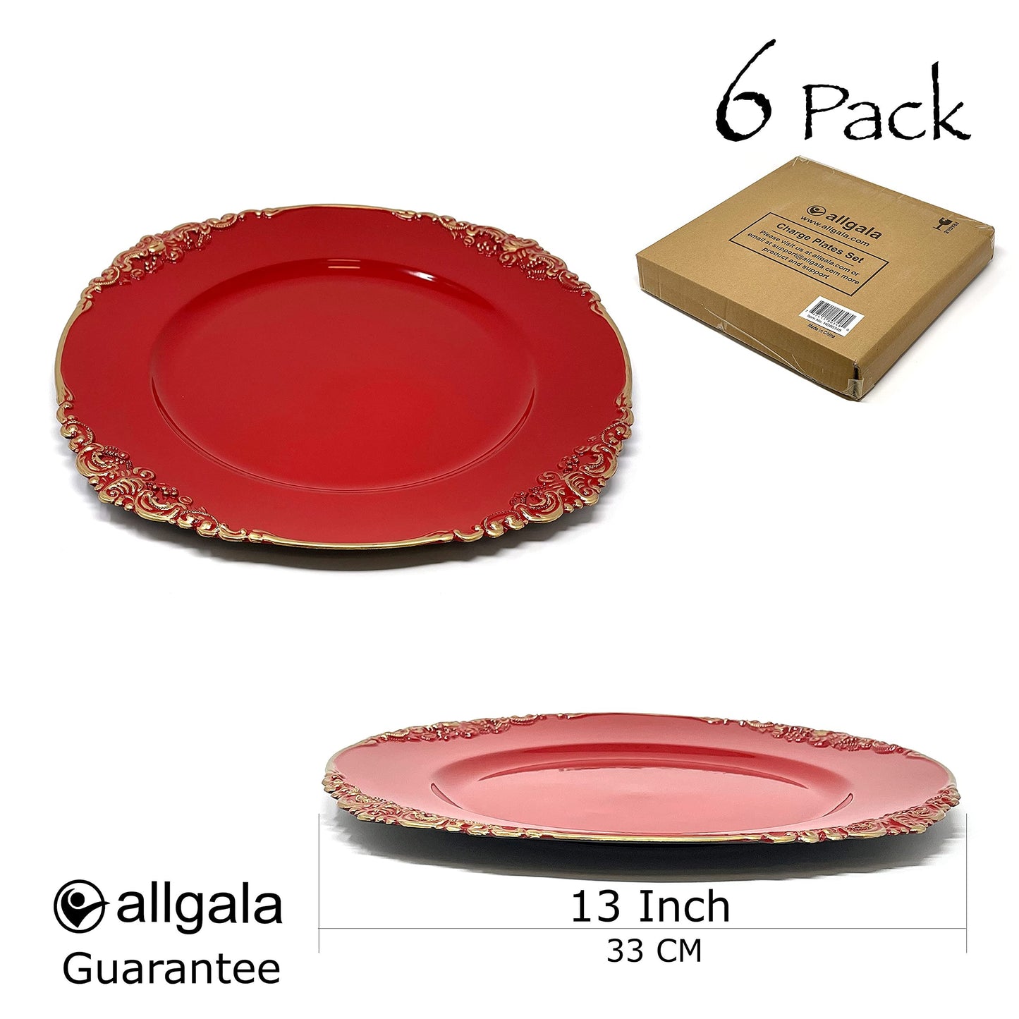 allgala Heavy Quality Round Charger Plates - Elegant Gold Chargers for Dinner Plates
