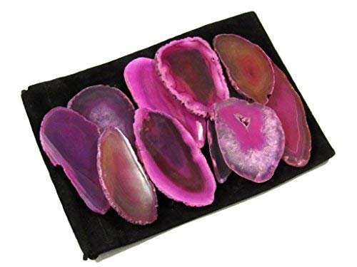 Zentron Crystals Colorful Set of 12 Polished Agate Slices in Velvet Bag
