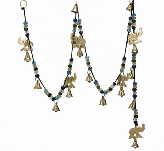 India Arts Beautiful Large Wind Chimes Outdoor Sound Rich Relaxing Tones - Brass Bells, Elephant Bells on a String with Colorful Beads - Music to Your Ears