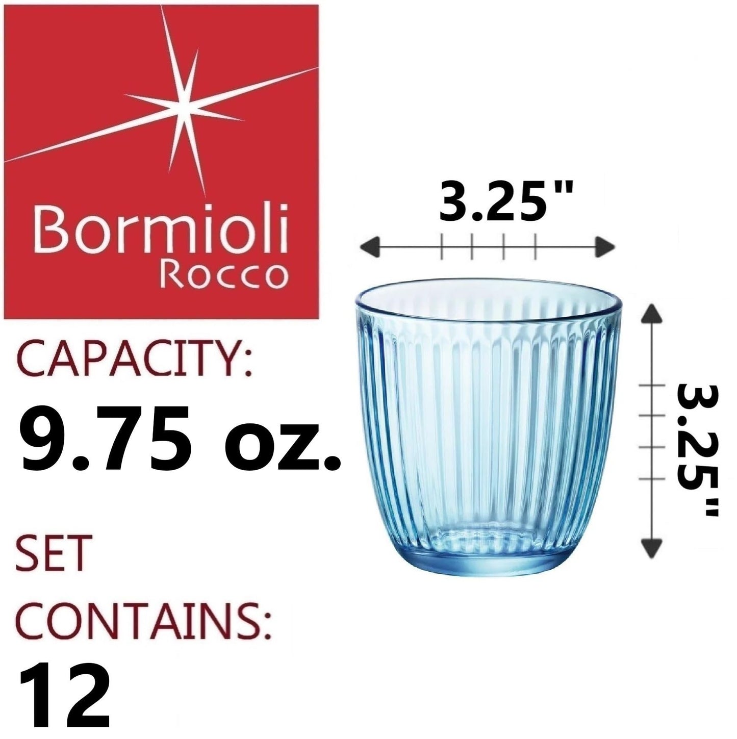 Bormioli Rocco Line Water Glass,Clear, 9.75 oz (Pack of 12)