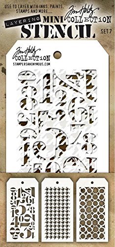 Tim Holtz - Nine Mini Layering Stencils - Numeric, Houndstooth, Rings, Honeycomb, Schoolhouse, Dot Fade, Tiles, Harlequin and Splotches - aka sets 7, 8 & 9