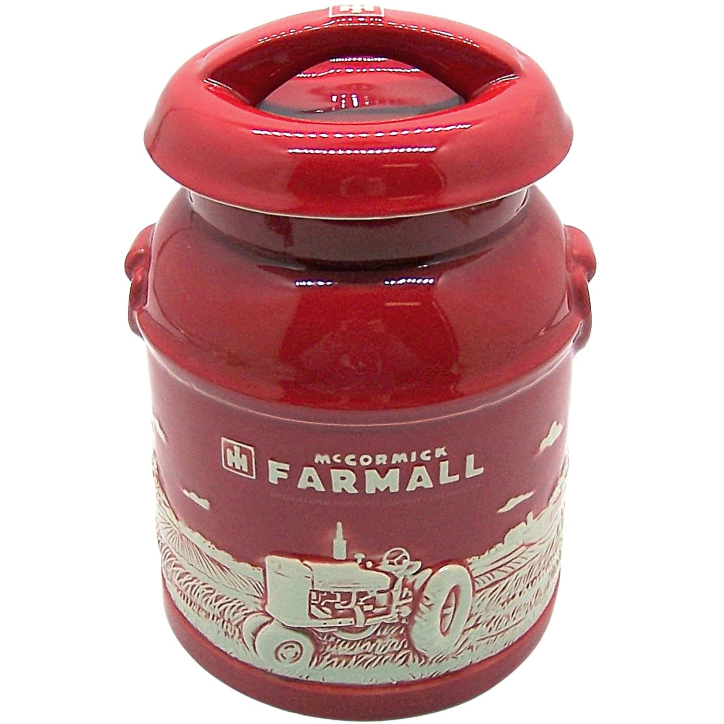 M Cornell Importers, Inc. IH Farmall Raised-Relief Stoneware Milk Can Cookie Jar