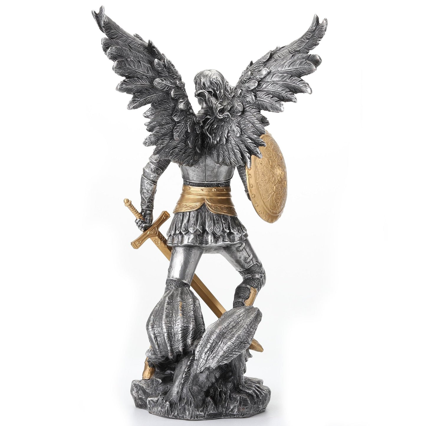VERONESE 12 3/4 Inch Archangel Saint Michael Cold Cast Resin Statue Pewter Finish Religious Sculpture