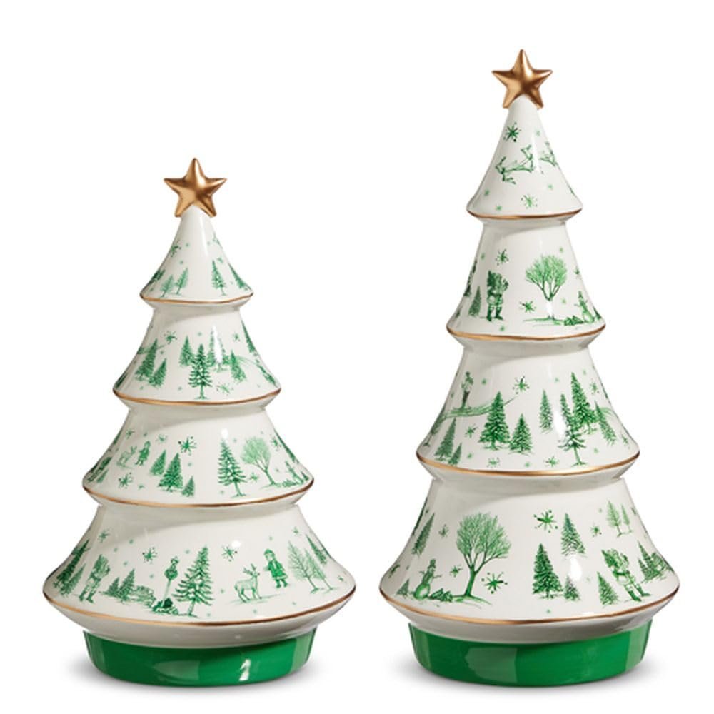 RAZ Imports Christmas Scene Trees, 11.5-inch Height, Dolomite, Set of 2, Christmas, Home Décor